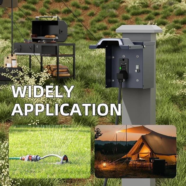 Alt view image 6 of 6 - Joinfworld Outdoor Electrical Outlet Box with 20 Amp WRTR GFCI Receptacle and Switch ETL Listed Weatherproof GFCI Outlet Box with 3R Enclosure Rainproof Cover