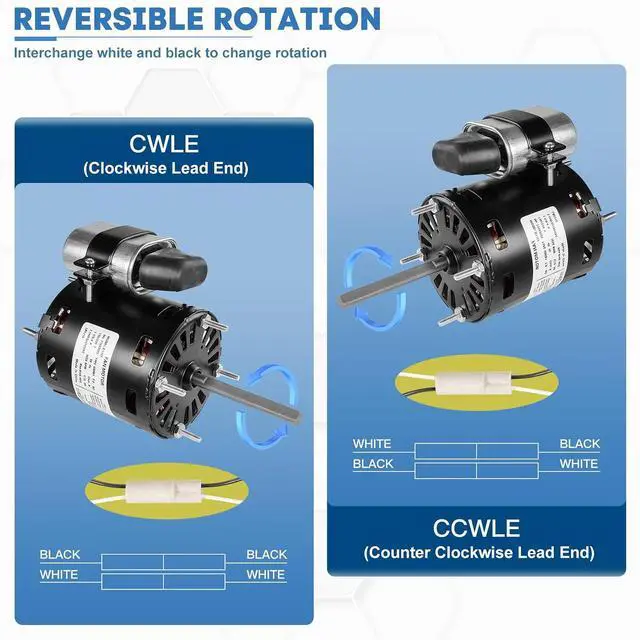 Alt view image 3 of 7 - D1127 HVAC Motor, 1/12 HP 1550 RPM, 115/230V AC, Reversible Rotation, Thermal Protection, Drip-Proof Design for Ventilation Systems