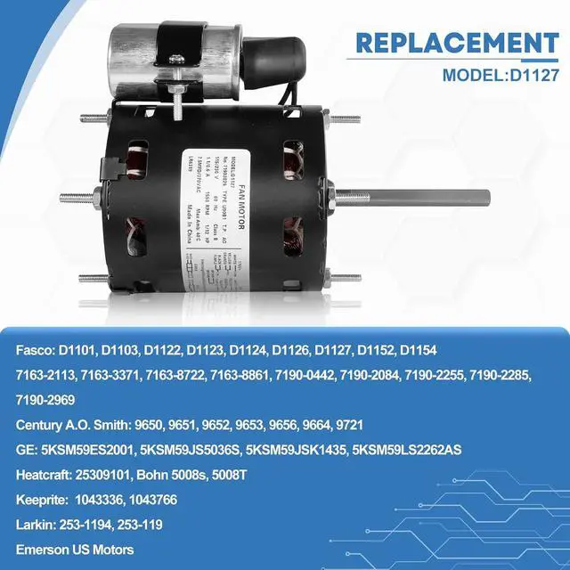 Alt view image 4 of 7 - D1127 HVAC Motor, 1/12 HP 1550 RPM, 115/230V AC, Reversible Rotation, Thermal Protection, Drip-Proof Design for Ventilation Systems