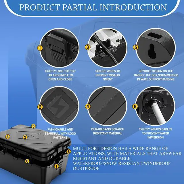 Alt view image 3 of 7 - Large Outdoor Electrical Box, IP54 Waterproof Extension Cord Cover (12.6 x 8.7 x 5.1 in) Weatherproof Outdoor Outlet Box for Holiday Lights, Pool Pump, EV Charger (Black, Large)