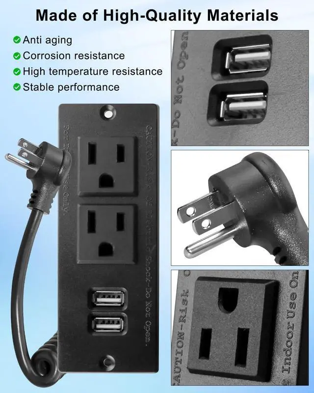 Alt view image 2 of 6 - Drawer Outlet Kit with Two 15Amp AC Sockets & Two 20W USB-A Sockets, in-Drawer Outlet Charging Station for Bathroom Bedroom Livingroom Kitche Office Drawer, 125V/15Amp 5V/2.1A 20W