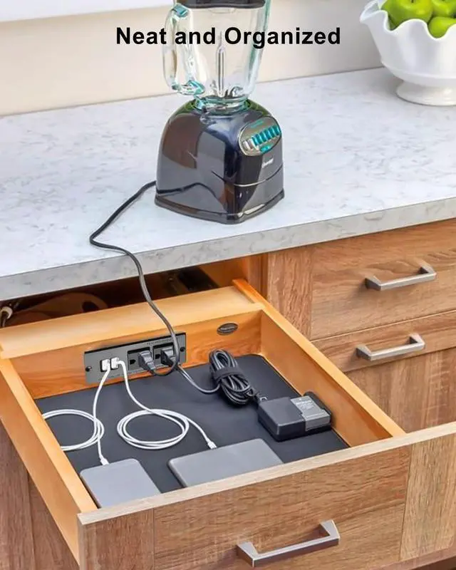 Alt view image 6 of 6 - Drawer Outlet Kit with Two 15Amp AC Sockets & Two 20W USB-A Sockets, in-Drawer Outlet Charging Station for Bathroom Bedroom Livingroom Kitche Office Drawer, 125V/15Amp 5V/2.1A 20W