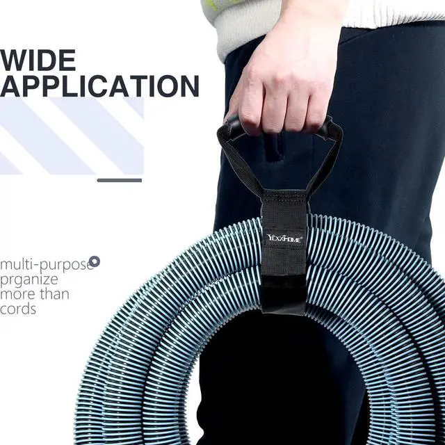 Alt view image 7 of 7 - 3 Pack Heavy Duty Snap Buckle Hose Storage Straps28" Adjustable Synthetic Nylon-Like Cord Wrap with Carrying Handle, Wall Mount for Garage, Garden, Workshop, Indoor & Outdoor Cable Management (Black)