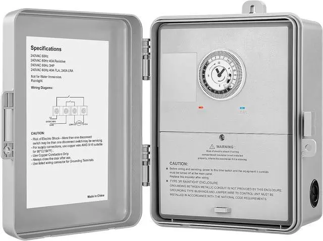 Main image of SURAIELEC Mechanical Pool Timer, 40 AMP 240V 3HP, 24 Hour Heavy Duty Timer Switch for Pool Pump, Spa, Landscape Lights, Water Heater, Simultaneously Controls Up to 3HP Devices, Outdoor Indoor Use