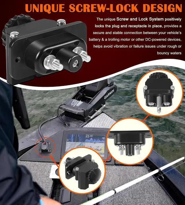 Alt view image 5 of 7 - for Marine 12-48V DC Power Connector Kit - 027-0004-KIT Outboard Trolling Motor Plug Quick Connect for Battery Connections to Trolling Motors, Navigational Electronics or Any DC Accessory