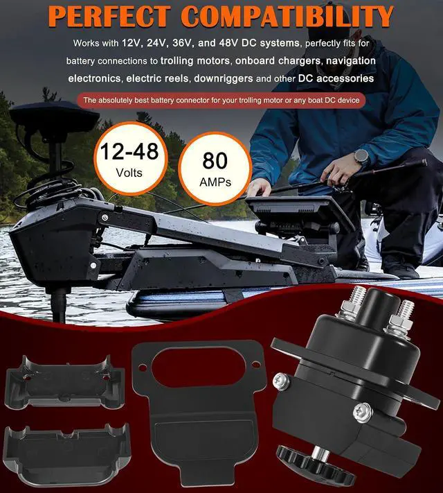 Alt view image 3 of 7 - for Marine 12-48V DC Power Connector Kit - 027-0004-KIT Outboard Trolling Motor Plug Quick Connect for Battery Connections to Trolling Motors, Navigational Electronics or Any DC Accessory