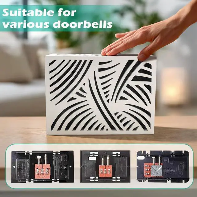 Alt view image 5 of 7 - Modern Wooden Doorbell Cover for Interior Wall Decorative Doorbell Chime Cover with Artistic Cut Pattern Elegant Door Bell Box Cover to Hide Wired Chime and Refresh Home Entryway