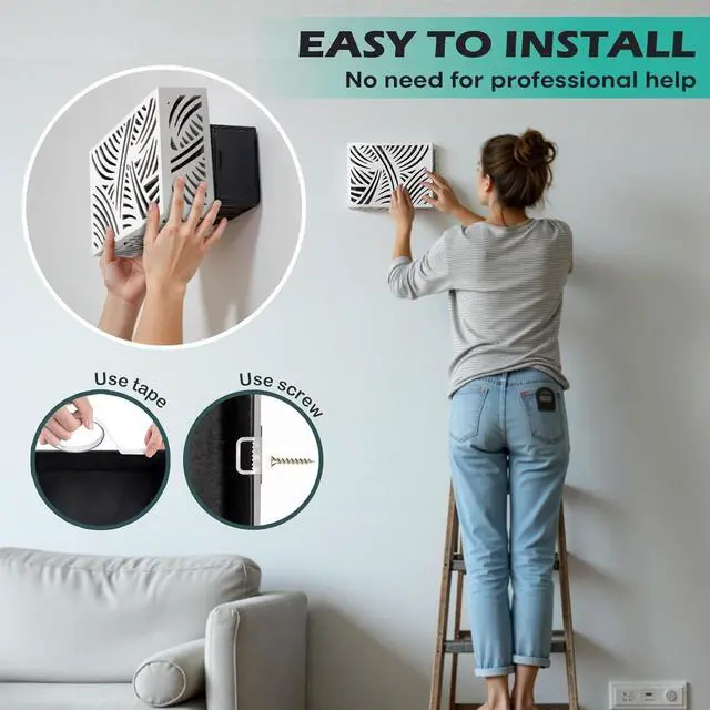 Alt view image 6 of 7 - Modern Wooden Doorbell Cover for Interior Wall Decorative Doorbell Chime Cover with Artistic Cut Pattern Elegant Door Bell Box Cover to Hide Wired Chime and Refresh Home Entryway