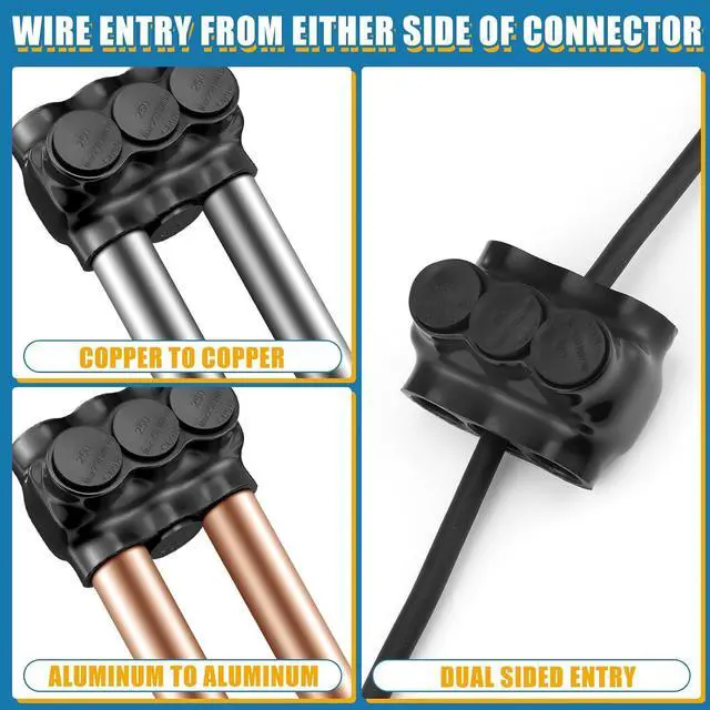 Alt view image 4 of 6 - Copkim 3 Pcs Insulated 3 Port Wire Cable Connector 250 MCM-6 Awg Wire Multi Tap 3/8" Hex Screw Dual Sided Entry Interconnect Terminals Pre Filled with Oxide Inhibitor for Copper Aluminum Electrical