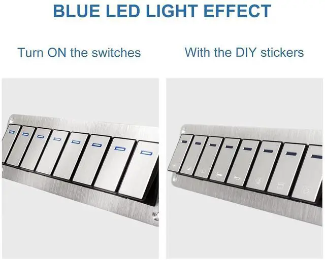 Alt view image 5 of 7 - Waterproof Toggle Switch Panel 8 Gang Aluminum Rocker Switch Panel 12V/24V On-Off 3 Pin Switch Panel Blue LED Light Pre-Wired Switch Panel for Marine Boat Automotive Car RV Truck Jeeps UTV Vehicles