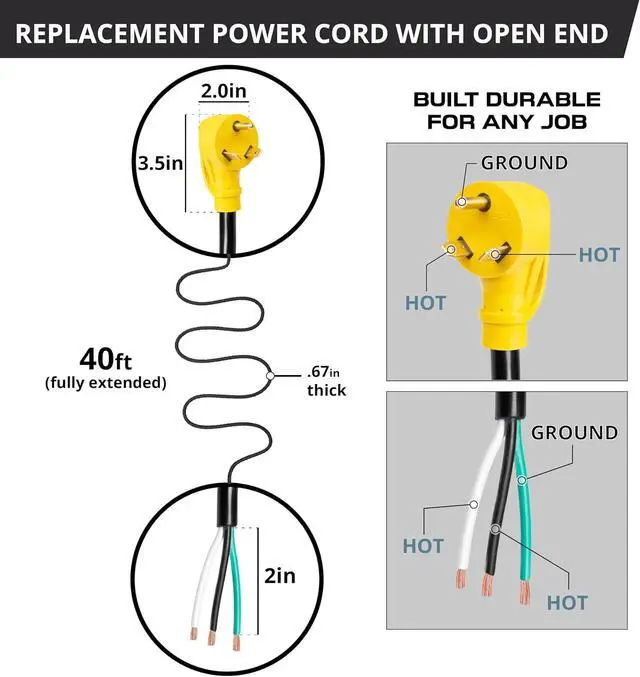 Alt view image 5 of 7 - Iron Forge Cable 30 Amp RV Replacement Cord 40 ft - 10/3 RV Extension Cord 40 Foot NEMA TT-30P to Open End 3 Wire - Heavy Duty 10 Gauge STW 30 Amp RV Cord Electrical Wire for Camper