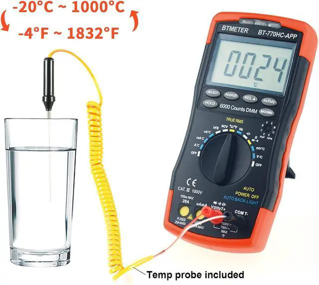 Alt view image 5 of 7 - BTMETER Digital Multimeter, Handheld TRMS 6000 Multi Meter Auto Range Voltmeter Ammeter Measure AC DC Volt Amp Ohm Continuity Capacitance Frequency Diode hFE Transistor Temp 770HC-APP