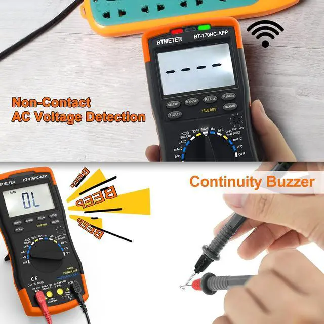 Alt view image 4 of 7 - BTMETER Digital Multimeter, Handheld TRMS 6000 Multi Meter Auto Range Voltmeter Ammeter Measure AC DC Volt Amp Ohm Continuity Capacitance Frequency Diode hFE Transistor Temp 770HC-APP