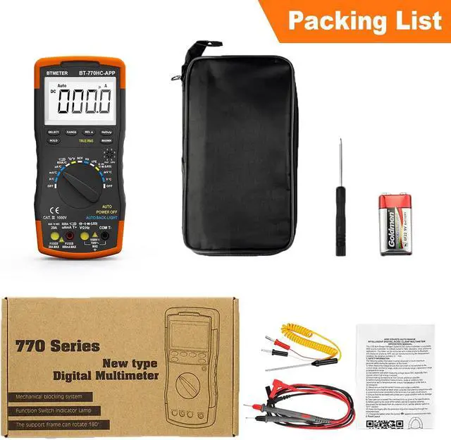 Alt view image 7 of 7 - BTMETER Digital Multimeter, Handheld TRMS 6000 Multi Meter Auto Range Voltmeter Ammeter Measure AC DC Volt Amp Ohm Continuity Capacitance Frequency Diode hFE Transistor Temp 770HC-APP