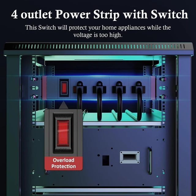 Alt view image 3 of 7 - 10 inch Rack Mount Power Strips PDU 4 Outlets with Surge Protection & Overload On Off Switch, 1U RackMount Power Strip with 6ft Cord for 10'' Mini Server Network Cabinets/Rack/Self, Black Red