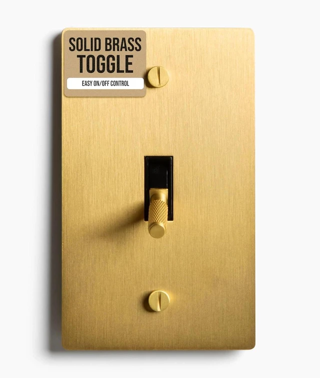 Main image of Select Satin Brass Lever Switch with Wall Plate and Switch Device, Classic 120V Electric Light Switch, On/Off Switch