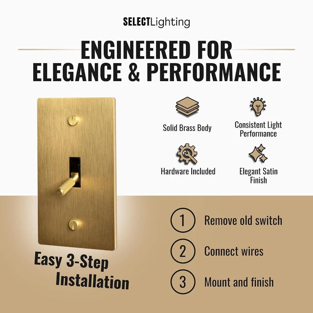 Alt view image 2 of 7 - Select Satin Brass Lever Switch with Wall Plate and Switch Device, Classic 120V Electric Light Switch, On/Off Switch