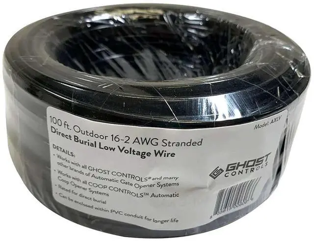 Main image of Ghost Controls AXLV 100' 16 AWG Wire, 2-Conductor (Color Coded), Stranded, Direct Burial, Low Voltage Wire for Gate Openers or Solar Power