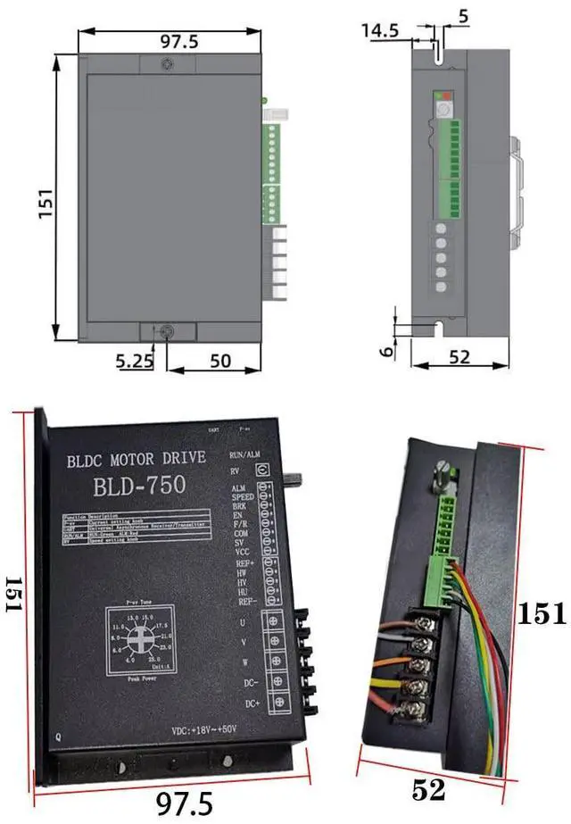 Alt view image 4 of 7 - Brushless DC Motor 48V QW-BLD-750 BLDC Engine Controller Speed Regulator BLDC Driver