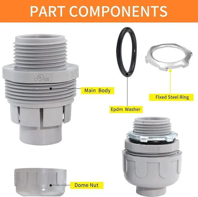 Alt view image 3 of 7 - 200Pack 1/2 Inch Liquid Tight Connector PVC Electrical Conduit Fittings Straight 180 Degree Flexible Conduit Connector for Home Kitchen Bathroom Tube Tool Supplies
