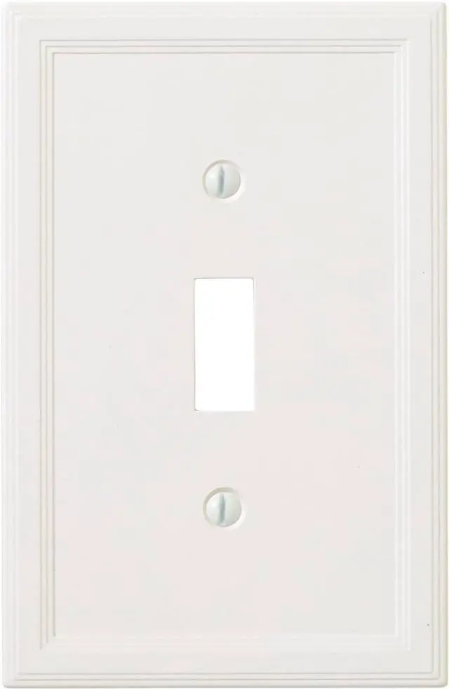 Main image of Questech Decor Single Toggle Insulated Light Switch Cover, 1-Gang Electrical Wall Plate, Single Switch Standard Size Receptacle Cover, Decorative Cornice Design, White