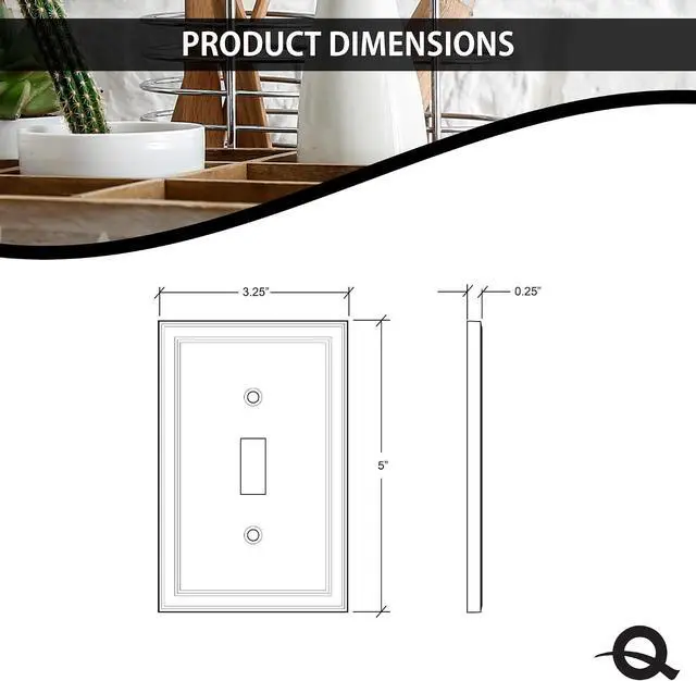 Alt view image 4 of 7 - Questech Decor Single Toggle Insulated Light Switch Cover, 1-Gang Electrical Wall Plate, Single Switch Standard Size Receptacle Cover, Decorative Cornice Design, White