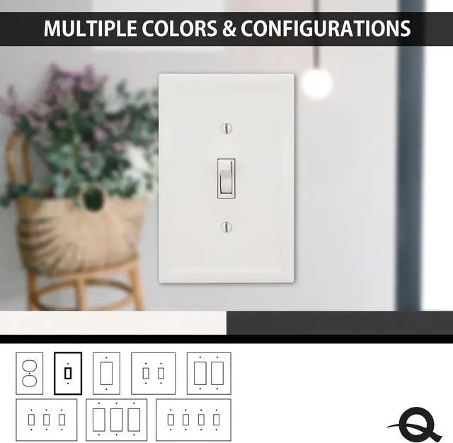 Alt view image 6 of 7 - Questech Decor Single Toggle Insulated Light Switch Cover, 1-Gang Electrical Wall Plate, Single Switch Standard Size Receptacle Cover, Decorative Cornice Design, White
