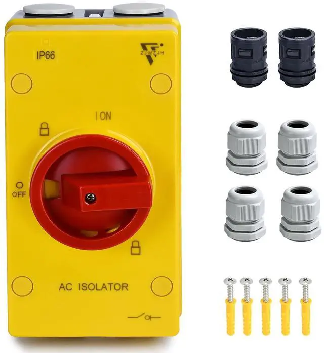 Main image of 63Amp Disconnect Switch Box Outdoor, Isolator Switch, 4 Pole, IP66 Waterproof Isolation PV 3 Phase Disconnect Switch On Off 2 Position