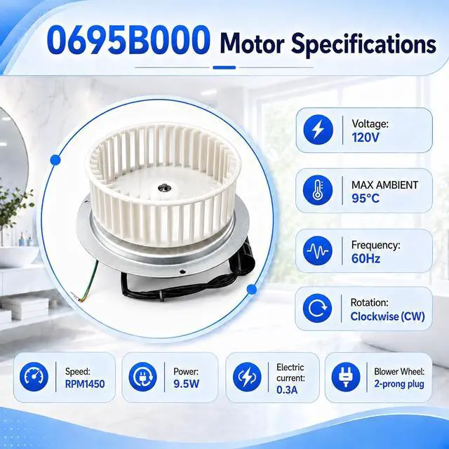 Alt view image 2 of 6 - Upgraded 0695B000 Bathroom Fan Motor Compatible with NuTone QT80, QT-80, QT80B, QT-80-B, QT-80-N Series, Replacement for S0695B000, 8253210240, AL41286A, JA2B089N Motor Assembly, 120V 60Hz 1450 RPM