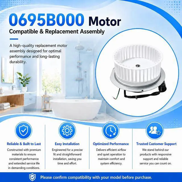 Alt view image 5 of 6 - Upgraded 0695B000 Bathroom Fan Motor Compatible with NuTone QT80, QT-80, QT80B, QT-80-B, QT-80-N Series, Replacement for S0695B000, 8253210240, AL41286A, JA2B089N Motor Assembly, 120V 60Hz 1450 RPM