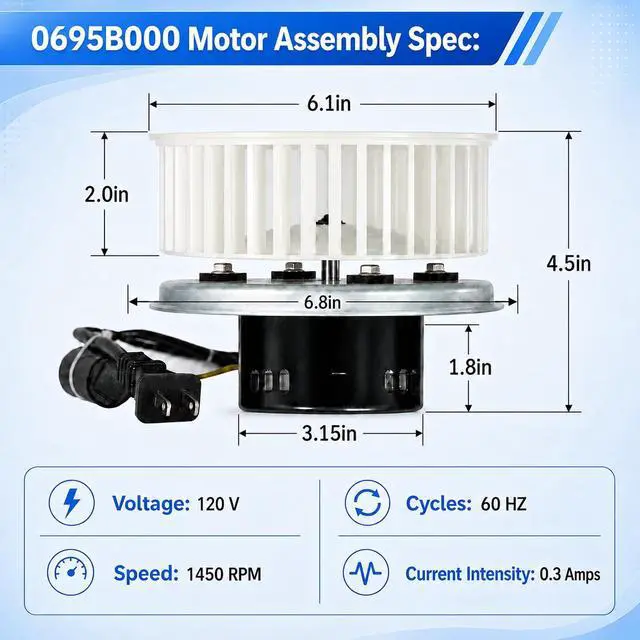 Alt view image 3 of 6 - Upgraded 0695B000 Bathroom Fan Motor Compatible with NuTone QT80, QT-80, QT80B, QT-80-B, QT-80-N Series, Replacement for S0695B000, 8253210240, AL41286A, JA2B089N Motor Assembly, 120V 60Hz 1450 RPM