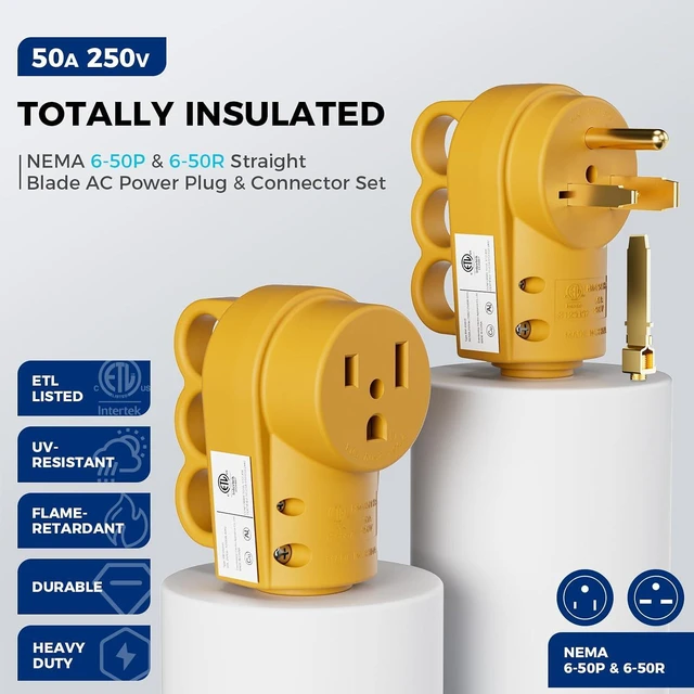 Alt view image 2 of 7 - 2 PACK 2-in-1 NEMA 6-50P/6-30P Welder Plug, 30A/50A 250V 3-Prong Male Replacement Plug, Heavy Duty Rewirable 220V Plug for Welder/Generator, Industrial Grade,2 Pole 3 Wire, ETL Listed,Yellow