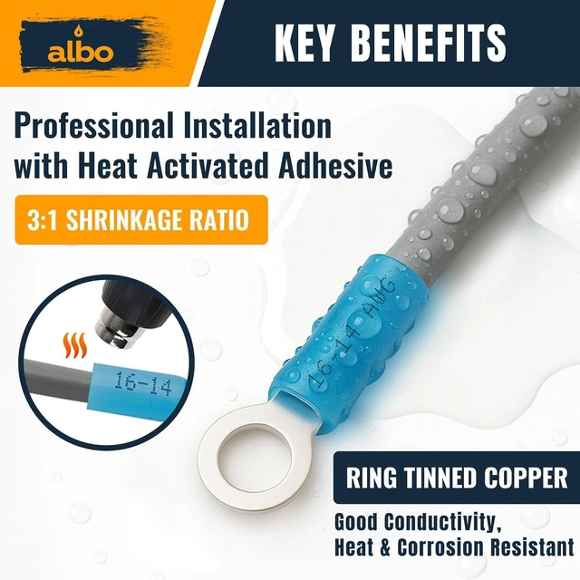 Alt view image 4 of 6 - ALBO 600PCS Electrical Connector Kit 3 Colors / 30 Size, Heat Shrink Waterproof Crimp Wire Connectors with Ring Terminals, Spade & Fork Terminal Connectors, Male and Female Wire Terminals