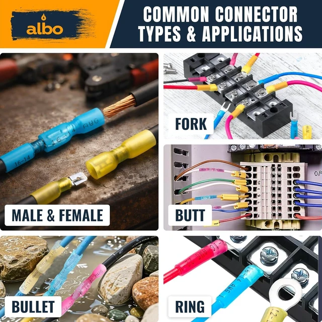 Alt view image 5 of 6 - ALBO 600PCS Electrical Connector Kit 3 Colors / 30 Size, Heat Shrink Waterproof Crimp Wire Connectors with Ring Terminals, Spade & Fork Terminal Connectors, Male and Female Wire Terminals