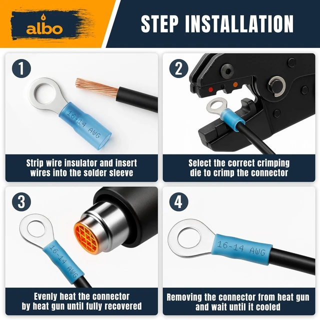 Alt view image 3 of 6 - ALBO 600PCS Electrical Connector Kit 3 Colors / 30 Size, Heat Shrink Waterproof Crimp Wire Connectors with Ring Terminals, Spade & Fork Terminal Connectors, Male and Female Wire Terminals