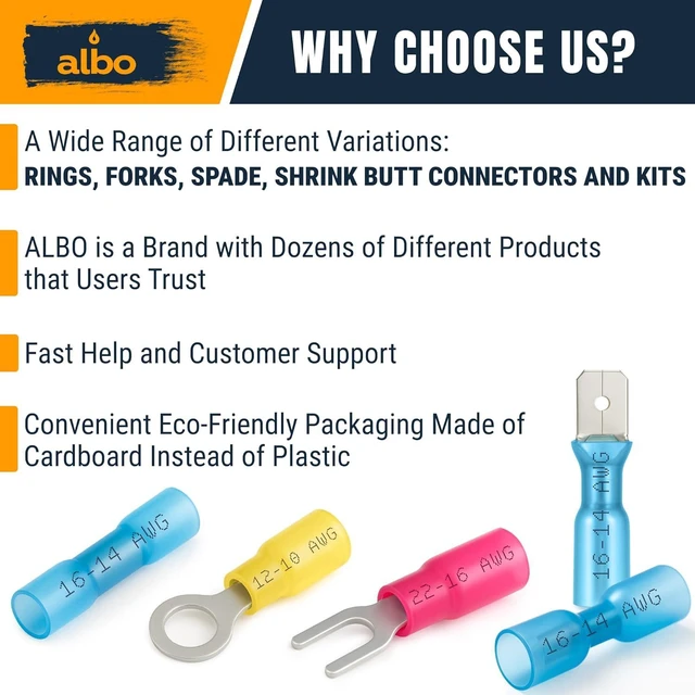 Alt view image 6 of 6 - ALBO 600PCS Electrical Connector Kit 3 Colors / 30 Size, Heat Shrink Waterproof Crimp Wire Connectors with Ring Terminals, Spade & Fork Terminal Connectors, Male and Female Wire Terminals