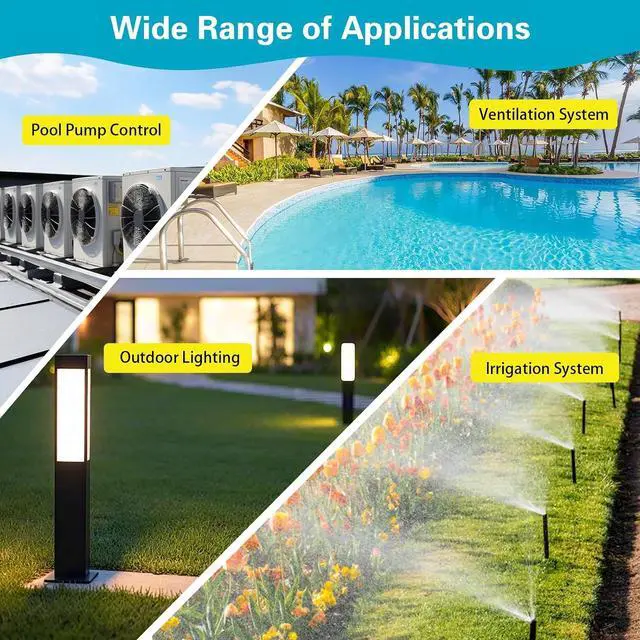 Alt view image 7 of 7 - T104 Electromechanical Timer Switch for Pool Pumps, 208-277 VAC 40A DPST, 5HP, Outdoor 24-Hour, 12 ON/Off Cycles, Tripper Included Heavy Duty Pool Timer