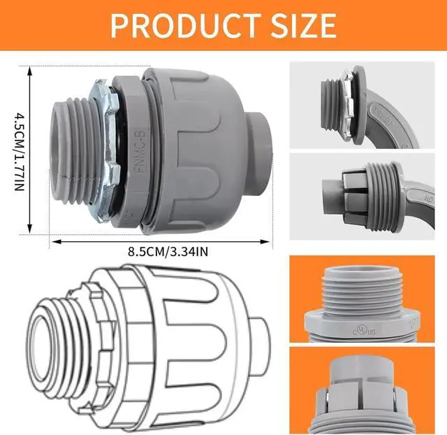 Alt view image 2 of 7 - 200Pack 1/2 Inch Liquid Tight Connector PVC Electrical Conduit Fittings Straight 180 Degree Flexible Conduit Connector for Home Kitchen Bathroom Tube Tool Supplies
