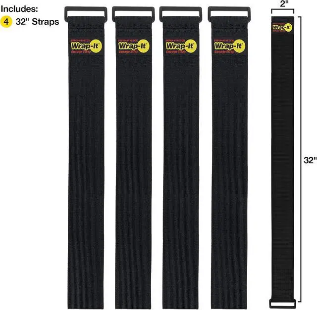 Alt view image 3 of 5 - Super-Stretch Wrap-It Storage Straps, 32-in x 2-in (4-Pack) - Elastic Hook and Loop Cinch Straps - Pool Hose and Cable Straps, Garage and RV Storage Accessories