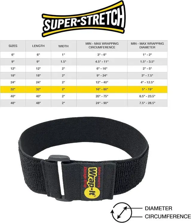 Alt view image 5 of 5 - Super-Stretch Wrap-It Storage Straps, 32-in x 2-in (4-Pack) - Elastic Hook and Loop Cinch Straps - Pool Hose and Cable Straps, Garage and RV Storage Accessories