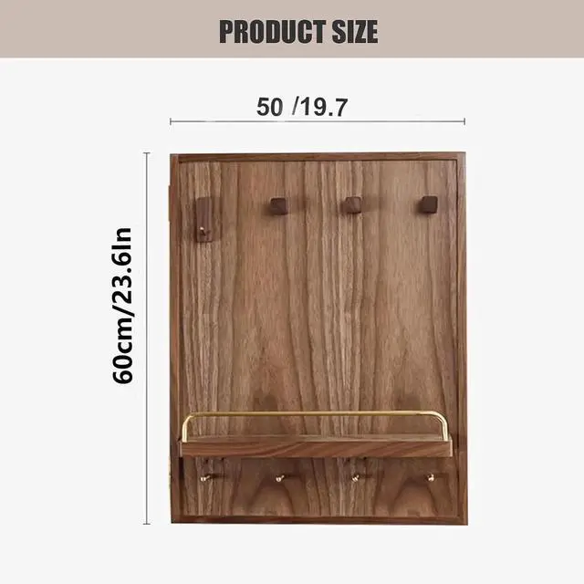 Alt view image 2 of 7 - Decorative Wall Mounted Electrical Panel Cover,Solid Wood Switch Box Shelf,Flip Distribution Wood Breaker Fuse Box Cover with Shelf & Hooks, Open Door Meter Box for Living Room,Brown,23.6in
