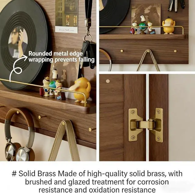 Alt view image 4 of 7 - Decorative Wall Mounted Electrical Panel Cover,Solid Wood Switch Box Shelf,Flip Distribution Wood Breaker Fuse Box Cover with Shelf & Hooks, Open Door Meter Box for Living Room,Brown,23.6in