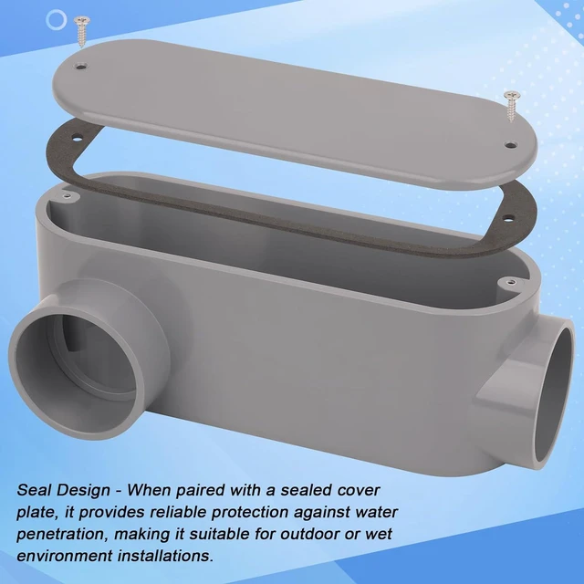 Alt view image 3 of 7 - 2 Inch Rigid PVC Conduit Body Type LR, Slip x Slip PVC Conduit Bodies LR Type with Cover and Gasket, Gray