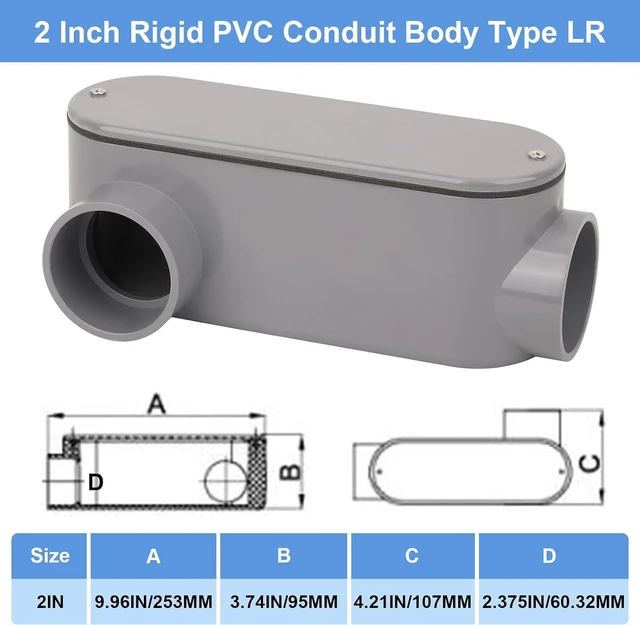 Alt view image 2 of 7 - 2 Inch Rigid PVC Conduit Body Type LR, Slip x Slip PVC Conduit Bodies LR Type with Cover and Gasket, Gray