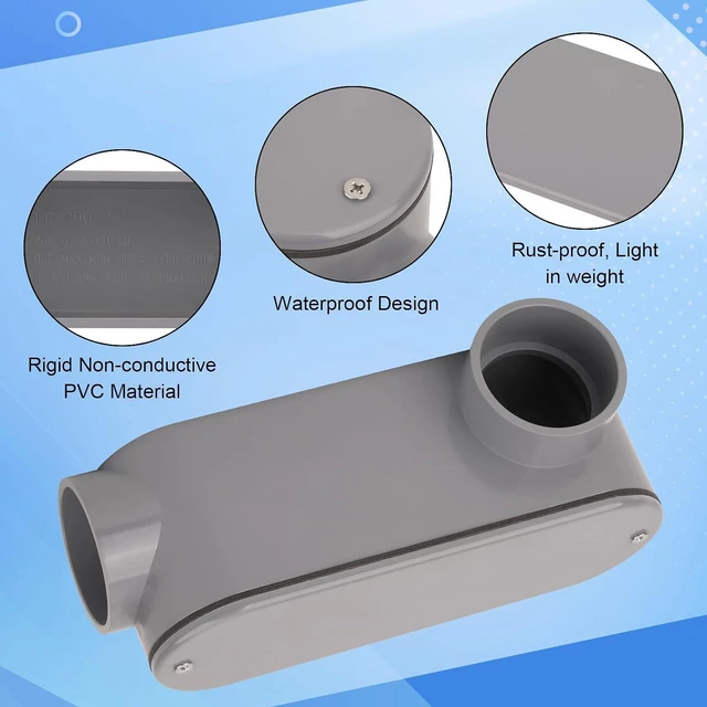 Alt view image 4 of 7 - 2 Inch Rigid PVC Conduit Body Type LR, Slip x Slip PVC Conduit Bodies LR Type with Cover and Gasket, Gray