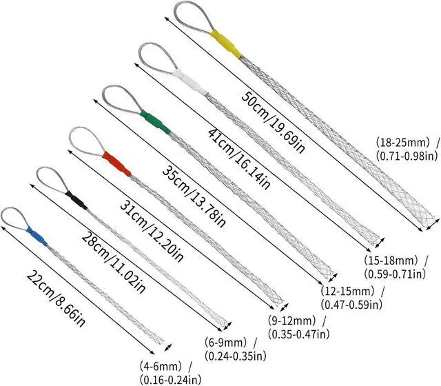 Alt view image 2 of 7 - JOJOCY Cable Pulling Grip 6 PCS, 4-25MM Cable Pulling Socks Grips for Bare Wires, Cables, Fiber Optic Cables and Nylon and Steel Ropes
