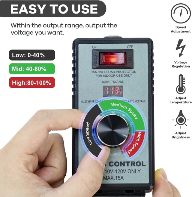 Alt view image 2 of 7 - Hosyond AC Motor Variable Speed Controller 120V 12A, LED Voltage Display Power Regulator for Ceiling Fans Blower Hydroponics Inline Duct Exhaust