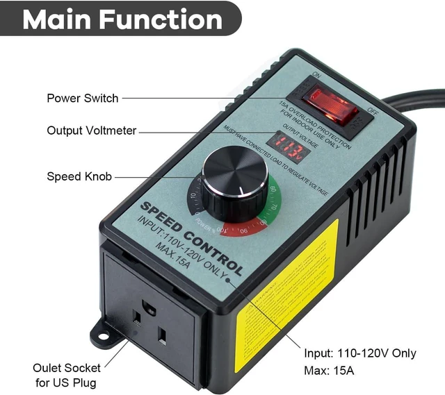 Alt view image 4 of 7 - Hosyond AC Motor Variable Speed Controller 120V 12A, LED Voltage Display Power Regulator for Ceiling Fans Blower Hydroponics Inline Duct Exhaust