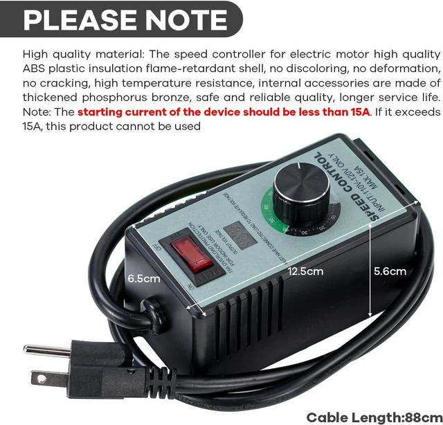 Alt view image 5 of 7 - Hosyond AC Motor Variable Speed Controller 120V 12A, LED Voltage Display Power Regulator for Ceiling Fans Blower Hydroponics Inline Duct Exhaust