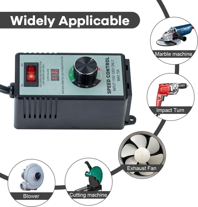 Alt view image 7 of 7 - Hosyond AC Motor Variable Speed Controller 120V 12A, LED Voltage Display Power Regulator for Ceiling Fans Blower Hydroponics Inline Duct Exhaust
